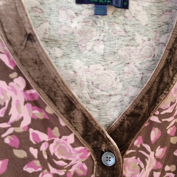 BODEN British Designer Button Down Cotton Cardigan Top w/Velour Accents Size 16 - Picture 2 of 5